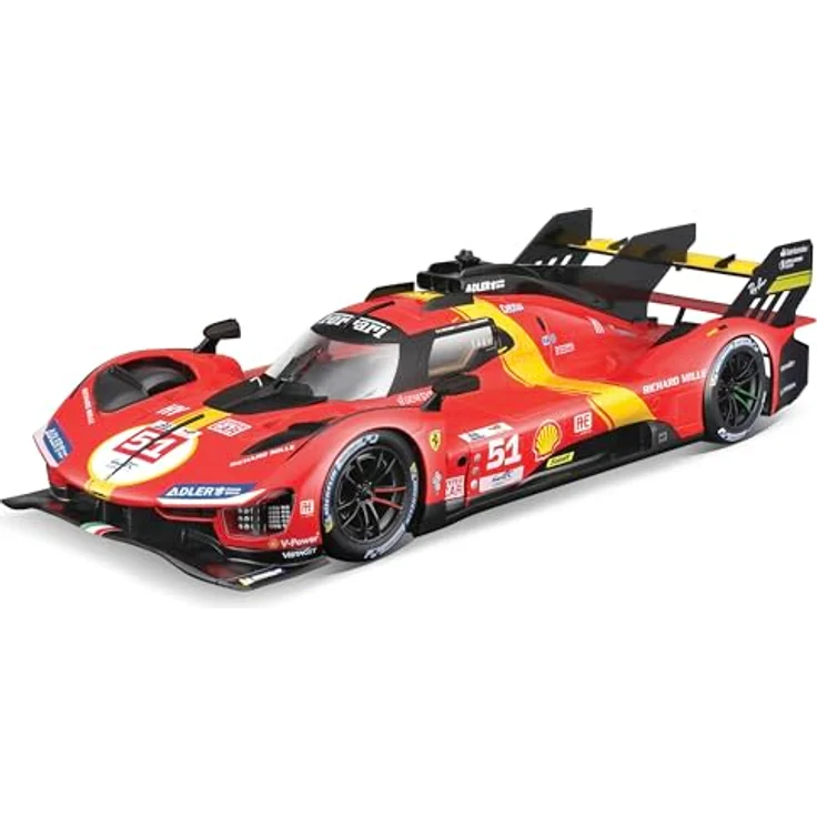 Bburago 1/18 Ferrari Racing 499P LMH 2023 #51, rote Metallnachbildung mit detailliertem Innenraum, Türen und Haube zum Öffnen, Gewinner der 24h von Le Mans 2023 – Bild 1