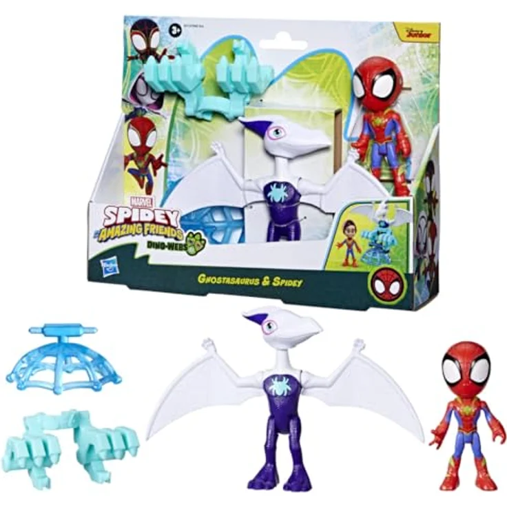 Spidey and his Amazing Friends Marvel Spidey und Seine Super-Freunde Dino-Webs Ghostasaurus & Spidey, 10 cm Action-Figur mit abnehmbaren Zubehör und 12,5 cm Dinofigur – Bild 1