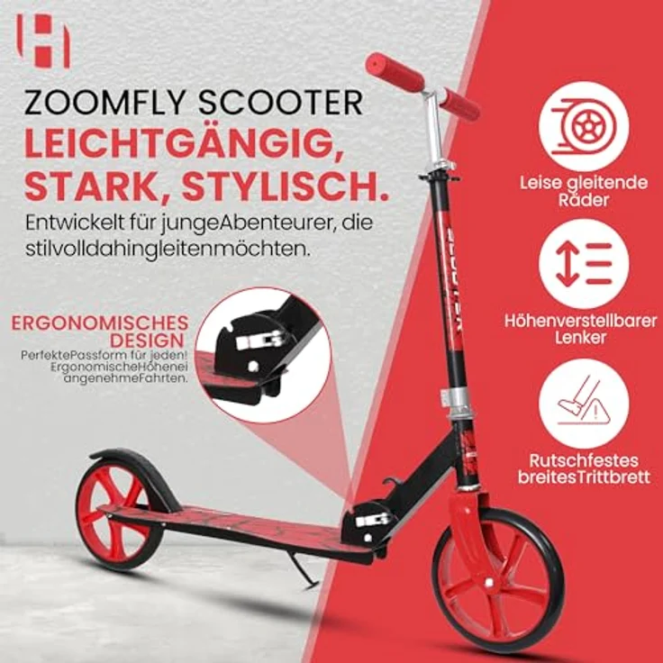 Europebazar Habib Kickroller mit 205mm XXL Rädern, klappbar für bis zu 100kg – Bild 3