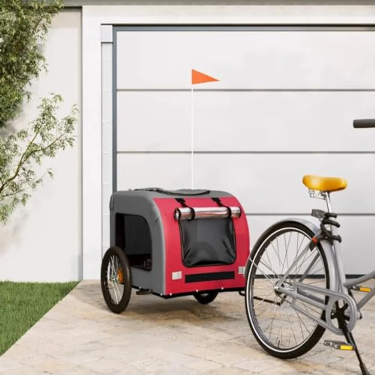 vidaXL Fahrradhundeanhänger Oxford-Gewebe & Eisen, Rot und Grau, für kleine Hunde und Katzen bis 45 kg – Bild 2