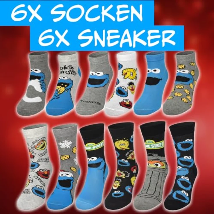 United Labels Sesamstraße Adventskalender, 12 Paar Socken für Herren in Größe 40-45, Mehrfarbig, Sneakers und lange Socken – Bild 4