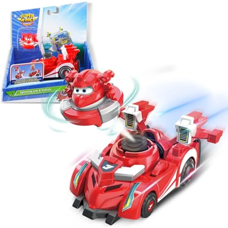 Super Wings EU770310, Spinning Jett & Vehicle, 14 cm großes Spielfahrzeug mit 2 Modi, inkl. Mini-Jett zum Abschießen, für Kinder ab 3 Jahren – Bild 1