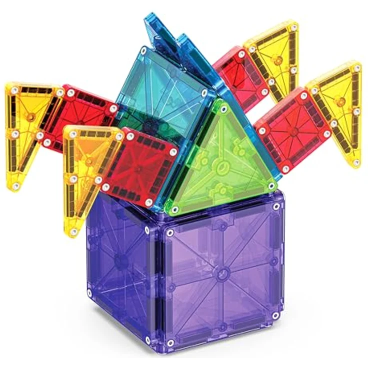 Magna-Tiles MicroMAGS 46-teiliger Kombi-Set, Magnetische Klemmbausteine in Standardgröße und 75% kleineren MicroMAGS, bunt – Bild 5