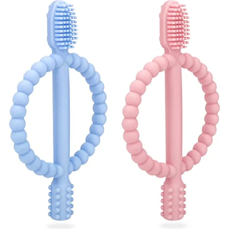 CLDY Baby Beißspielzeug 2er Set, Silikon Beißring Zahnungshilfe für wunden Zahnfleisch, BPA-frei, ab 3 Monaten – Bild 1