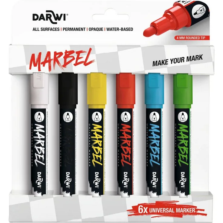EXACOMPTA Permanentmarker Set, 6 Acrylmarker mit Rundspitze 4mm, Primärfarben, deckend und lichtbeständig, wasserbasierte Farben, geruchlos, ACMI-zertifiziert