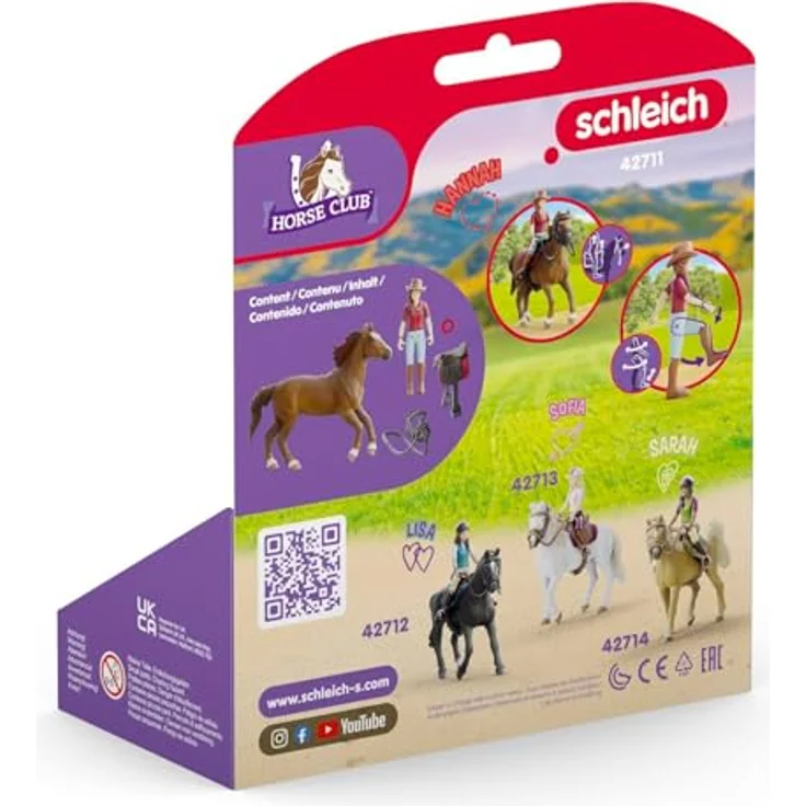 Schleich Hannah & Cayenne - Reiterin und Pferd aus der Horse Club-Serie, bewegliche Figur mit abnehmbarem Sattel und Zaumzeug, braunes Quarter-Horse-Wallach – Bild 7