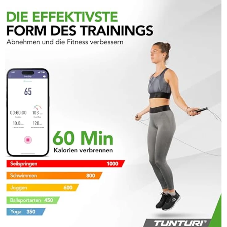 Tunturi Smart Springseil - Seilspringen - Jumping Fitness - Verstellbar mit Hautfreundlichen Schaum Griffe - Längenverstellbar - Für Kinder und Erwachsene, Blau – Bild 4