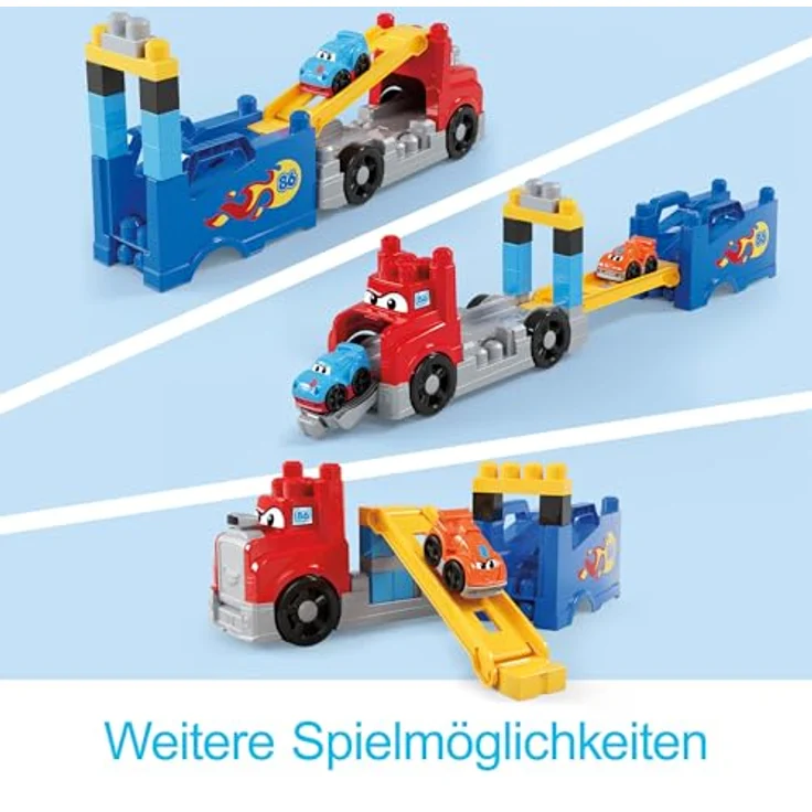MEGA BLOKS Fast Tracks Rennwagen-Transporter, Bausteinset für Kleinkinder mit 19 Teilen, 2 Rennautos, Aufbewahrung, rot, ab 1 Jahr, JFR29 – Bild 5