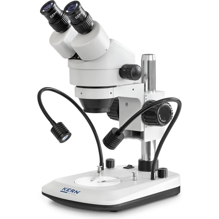 Kern Stereo-Zoom-Mikroskop OZL 473, stufenlose Vergrößerung von 7x bis 45x, integrierte LED-Doppel-Schwanenhalsbeleuchtung, hohe Standfestigkeit