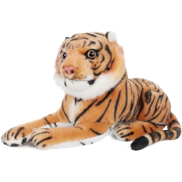 BRUBAKER Tiger Kuscheltier - 25 cm Plüsch Stofftier - Baby Plüschtier Liegend - Braun