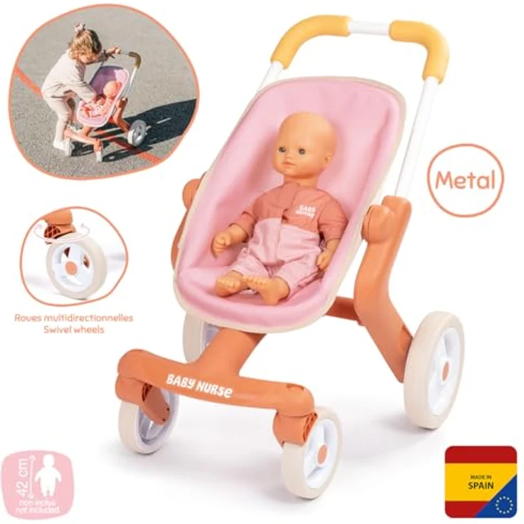 Smoby Puppenbuggy Baby Nurse Pop, leichter Kunststoffrahmen mit schwenkbaren Vorderrädern, für Puppen bis 42 cm, Made in Europe – Bild 2