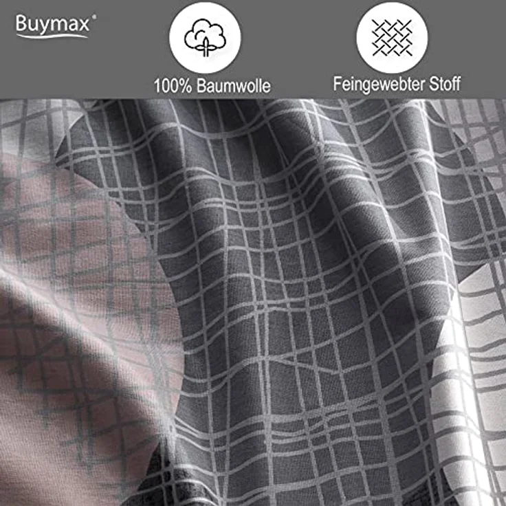 Buymax® Bettwäsche 155x220, 4-Teiliges Set aus 100% Baumwolle, ÖKO-TEX zertifiziert, mit 2 Kissenbezügen 80x80cm und Reißverschluss, Pflegeleicht und strapazierfähig – Bild 3