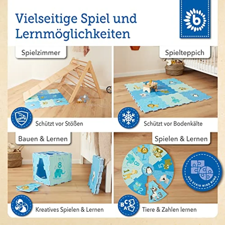 Bieco Puzzlematte Kinder | Krabbelmatte Baby Puzzle | Puzzlematte Baby | Turnmatte Kinder spielmatte puzzlematte Baby puzzlematte Puzzle Teppich Matte puzzlematten bodenpuzzles Babys XXL Tiere – Bild 4