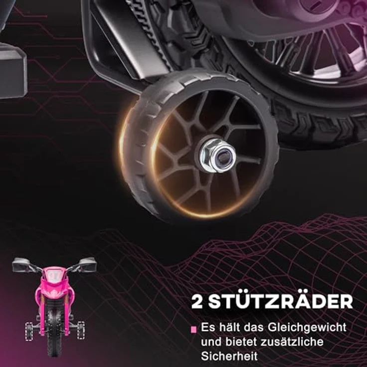 AIYAPLAY 12V Elektro Kinder Motorrad, Kindermotorrad mit Stützrädern und Hupe, für 3-8 Jahre, max. 30 kg, Rosa – Bild 4