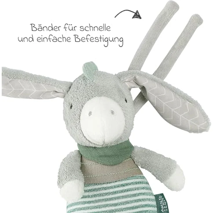 Fehn Spieluhr Esel, Kuscheltier mit Melodie 'Weißt du wieviel Sternlein stehen' - Beruhigende Einschlafhilfe für Babys in praktischer Größe – Bild 3