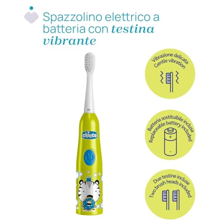 Chicco Elektrische Zahnbürste für Babys, Kabellose Zahnpflege mit weichem Vibrationskopf und sanften Borsten, geeignet für Kinder ab 3 Jahren, Tiger und Panda Design – Bild 3