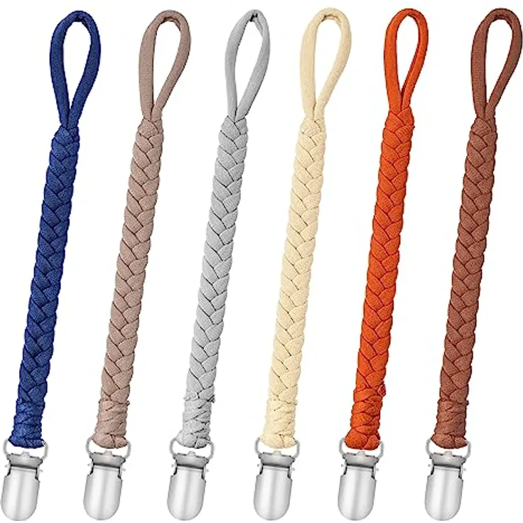 CLDY Schnullerkette Baby, 6 Stück Schnuller Halter Set aus Baumwolle, Unisex Designs für Jungen und Mädchen, Praktisch für Schnuller und Spielzeug, Hygienisch und Sicher
