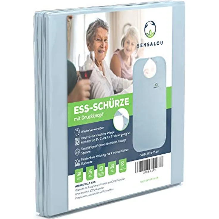 Sensalou Ess-Schürze für Erwachsene, hellblau, wasserdicht, 90x45 cm, beidseitig tragbar, maschinenwaschbar