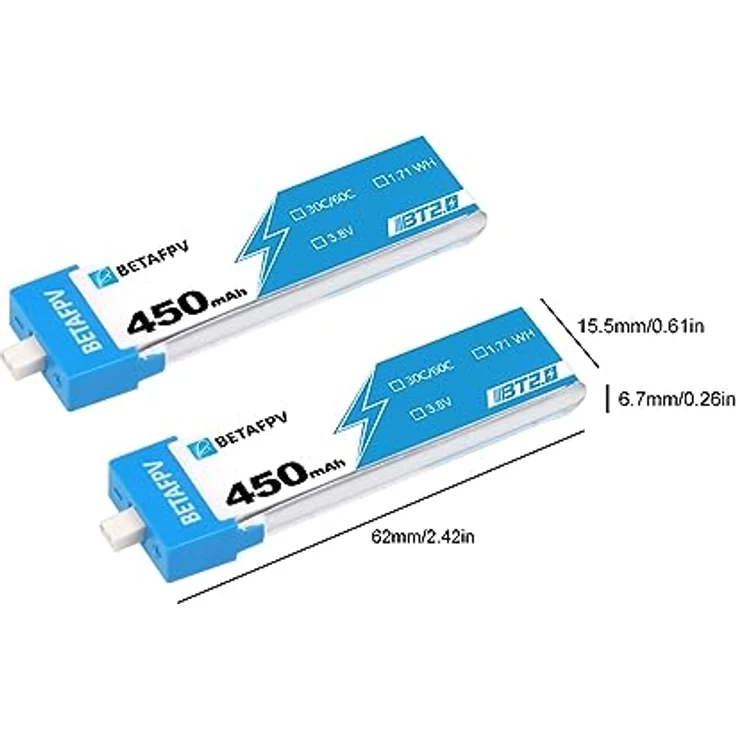 BETAFPV 4pcs BT2.0 450mAh 1S Lipo Akku 3.8V 30C/60C mit BT2.0 Anschluss für FPV RC Whoop Drones wie Cetus Pro, Meteor75 und Emax Tinyhawk – Bild 4