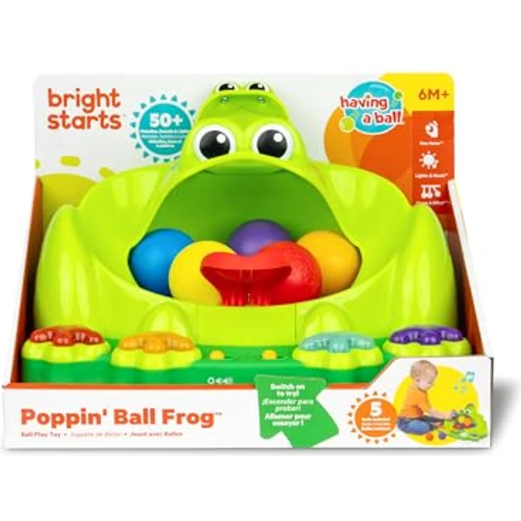 Bright Starts Poppin' Ball Frog, Lernspielzeug mit Licht und Sound für Babys ab 6 Monaten, inkl. 5 Bällen – Bild 10