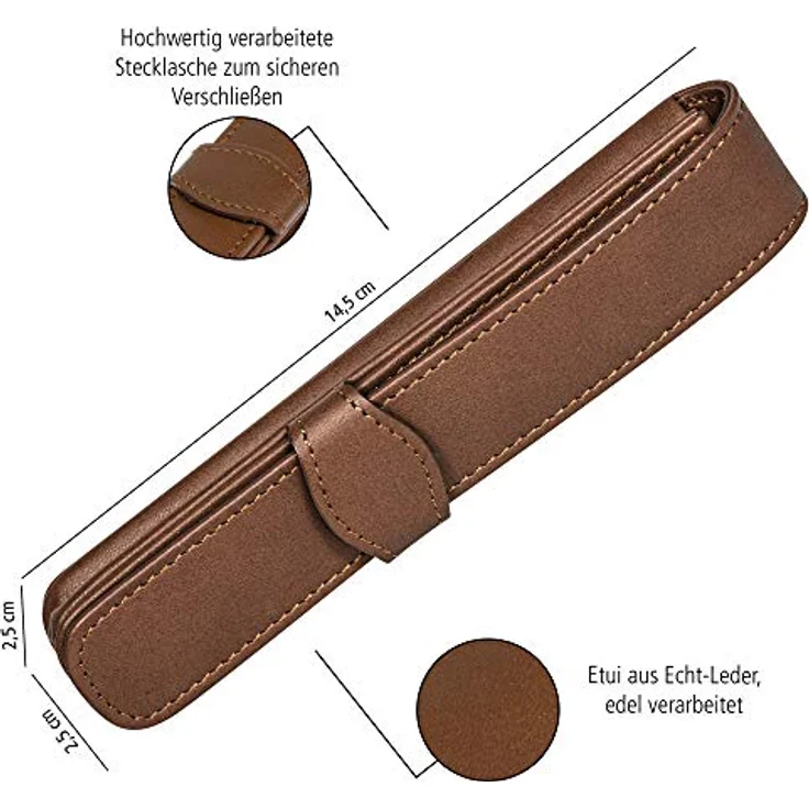 ONLINE Classic Lederetui für einen Stift I Braunes Stifteetui mit Stecklasche für Schreibgeräte aller Marken I Echtleder I Kugelschreiber-Etui, Füller-Etui, Schreib-Etui I 14,5x 2,5x 2,5 cm (LxBxH) – Bild 3