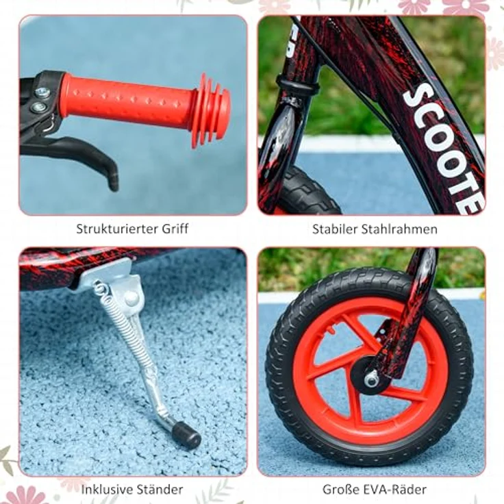 AIYAPLAY Kinderroller Scooter, Tretroller mit verstellbarem Lenker (80-88 cm), großen Rädern und Handbremse, 11,8 Zoll Cityroller für 6-12 Jahre, Stahl Rot – Bild 5
