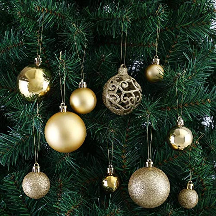 DEUBA® Weihnachtskugeln 100tlg Ø 3-6cm Kunststoff matt glänzend Christbaumkugeln Christbaumschmuck Anhänger Weihnachtsbaumkugeln Weihnachtsdeko Gold – Bild 4