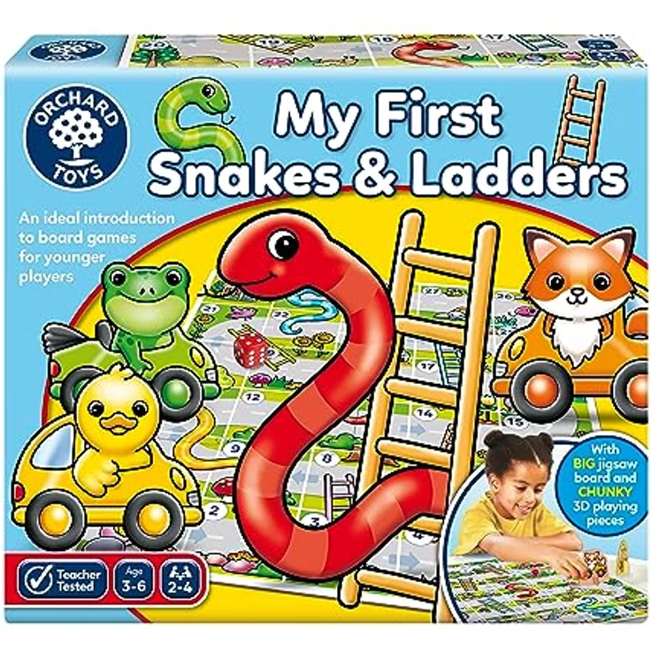Orchard Toys My First Snakes and Ladders Game, Brettspiel für Kinder 3-6 Jahre mit extra großem Spielbrett und klobigen Spielsteinen – Bild 1