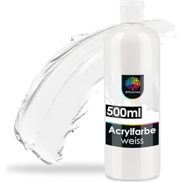 OfficeTree Acrylfarbe Weiß 500ml - Ungiftige Wasserbasis Acrylfarbe, Lichtecht und schnell trocknend, Ideal zum Mischen für Hobbykünstler