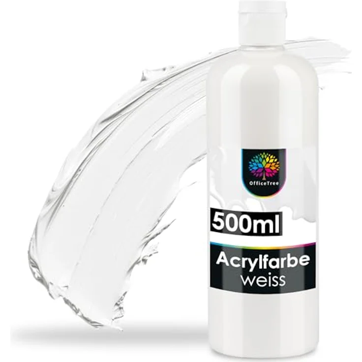 OfficeTree Acrylfarbe Weiß 500ml - Ungiftige Wasserbasis Acrylfarbe, Lichtecht und schnell trocknend, Ideal zum Mischen für Hobbykünstler – Bild 1