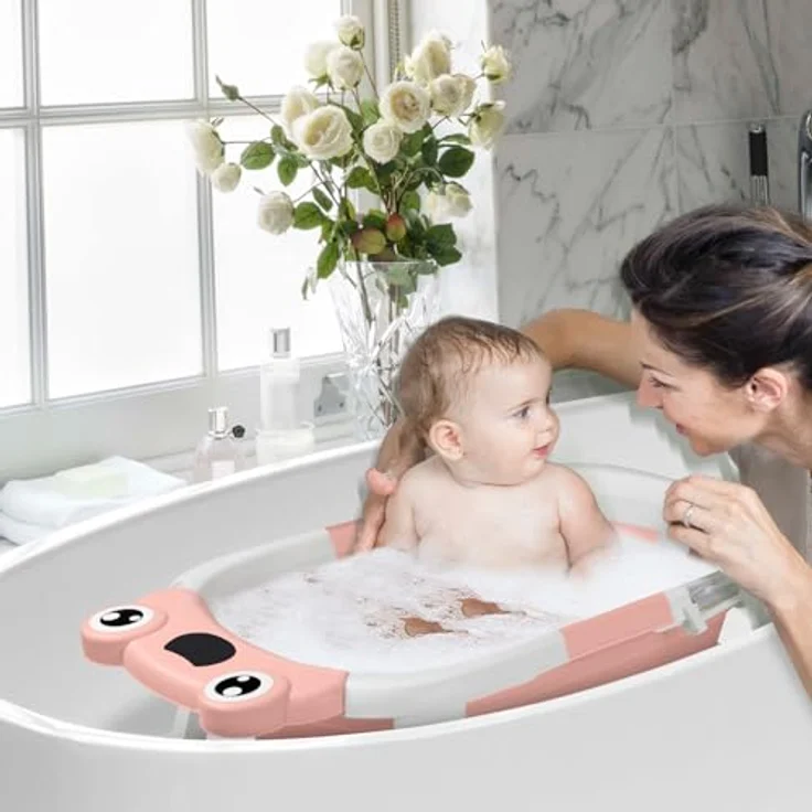 DEANIC Faltbare Baby Badewanne, Portable Babybadewanne für Neugeborene 0-24 Monate, rutschfester Boden, rosa – Bild 3