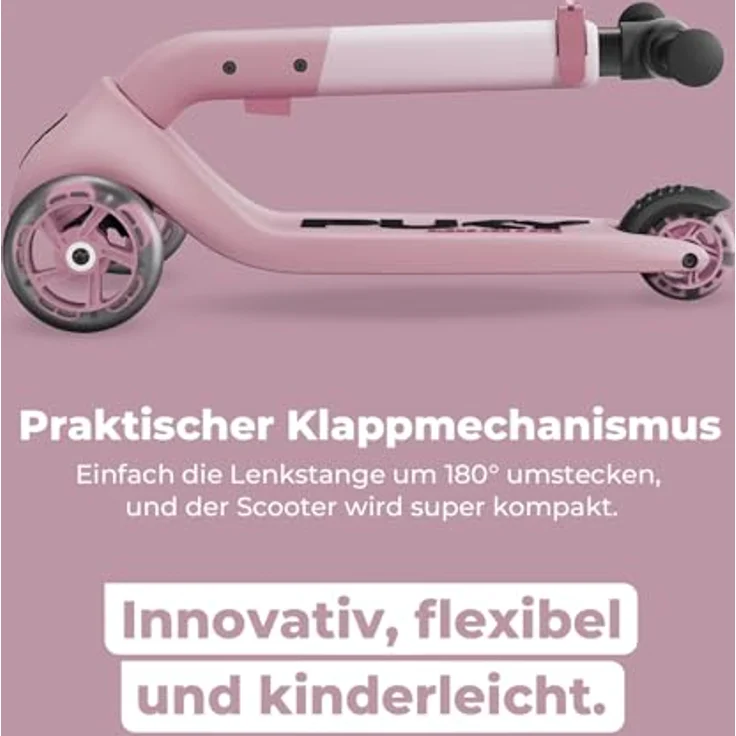 PUKY PUKYmini-Scooter Push | Kinderroller ab 2 Jahre | Rosa | Höhenverstellbarer Lenker | Klappbar & Kompakt | Extra breite Reifen | Leuchtende Räder | Ideal für Abenteurer & Outdoor – Bild 8