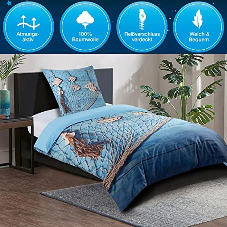 Sanilo® Bettwäsche Seefahrt, 2-teilig 135x200 cm, 100% feinste Baumwolle, atmungsaktiv und hautfreundlich – Bild 4