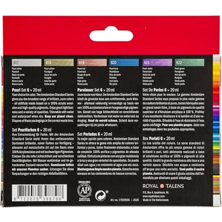 Amsterdam Standard Serie Acrylfarben Set, Perlfarben Set mit 6 glänzenden Perlglanzfarben, 6 x 20 ml Tuben – Bild 2