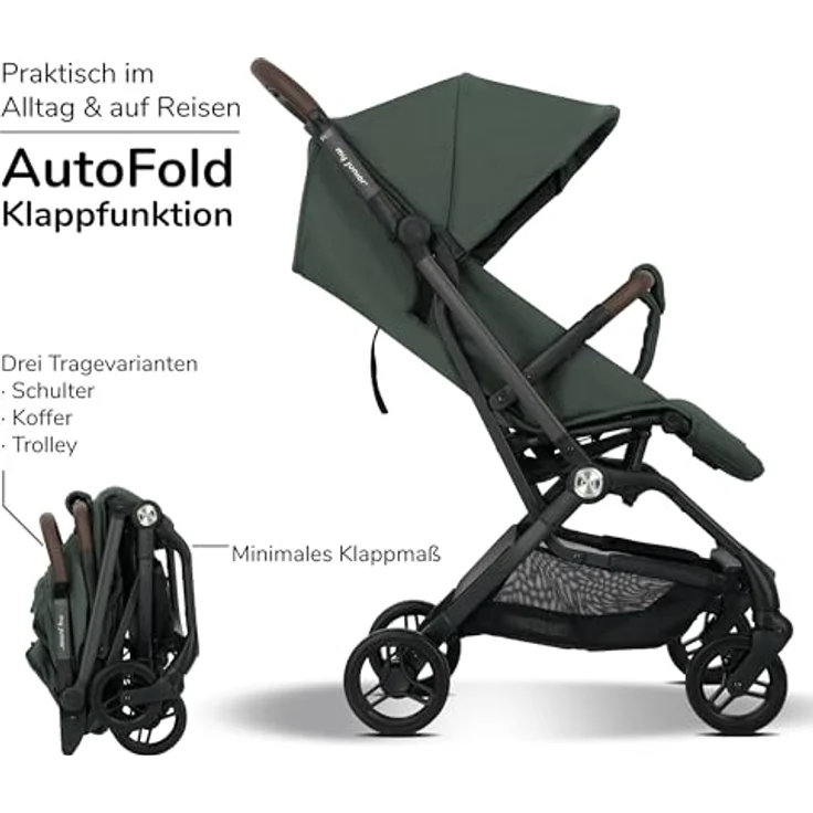 my junior® Buggy PICO² | bis 22kg | Einhand AutoFold-Klappmechanismus | Ergonomische Liegeposition nach IGR e. V. | großes Sonnenverdeck UV50+ | Handgepäckmaß | 2 Belüftungsfenster - Sage Green – Bild 3