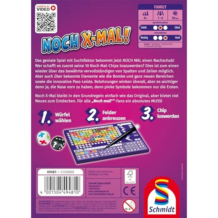 Schmidt Spiele Noch X-Mal!, Würfelspiel aus der Serie Klein & Fein für 1-6 Spieler, ab 8 Jahren, Spieldauer ca. 30 Minuten – Bild 2