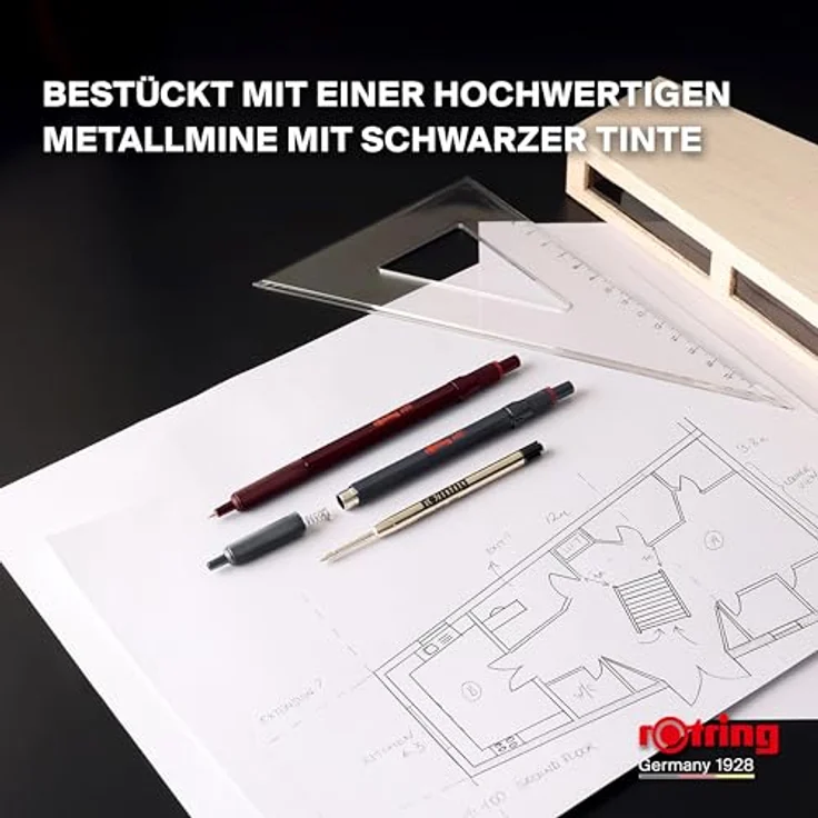 Rotring 600 Kugelschreiber, Metallgehäuse, nachfüllbar, tiefschwarze Tinte, grau – Bild 6