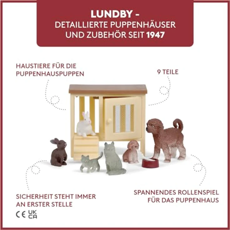 Lundby Haustiere für Puppenhaus - 9-teilig - Puppenhauszubehör - Hund - Katze - Kaninchen - Figure - Tier - Kätzchen - Welpen - Zubehör - ab 4 Jahre - Minipuppen 1:18 – Bild 3