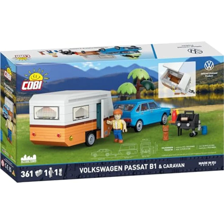 COBI Volkswagen Passat B1 mit Wohnwagen, Modellfahrzeug aus Bausteinen, made in EU – Bild 3