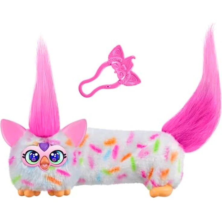Furby DJ Furblets Berry-Cup-Cake Plüschspielzeug mit dehnbarem Körper, interaktiven Geräuschen und Schlüsselanhänger für unterwegs – Bild 1