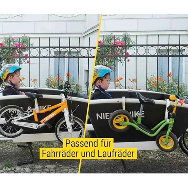 Frank Paperman Bike Holder M 2.0 – 2x Halterung für Kinderfahrrad & Laufrad am Lastenrad, robust und werkzeugfreie Montage für Kistenwandstärken bis 67 mm – Bild 6