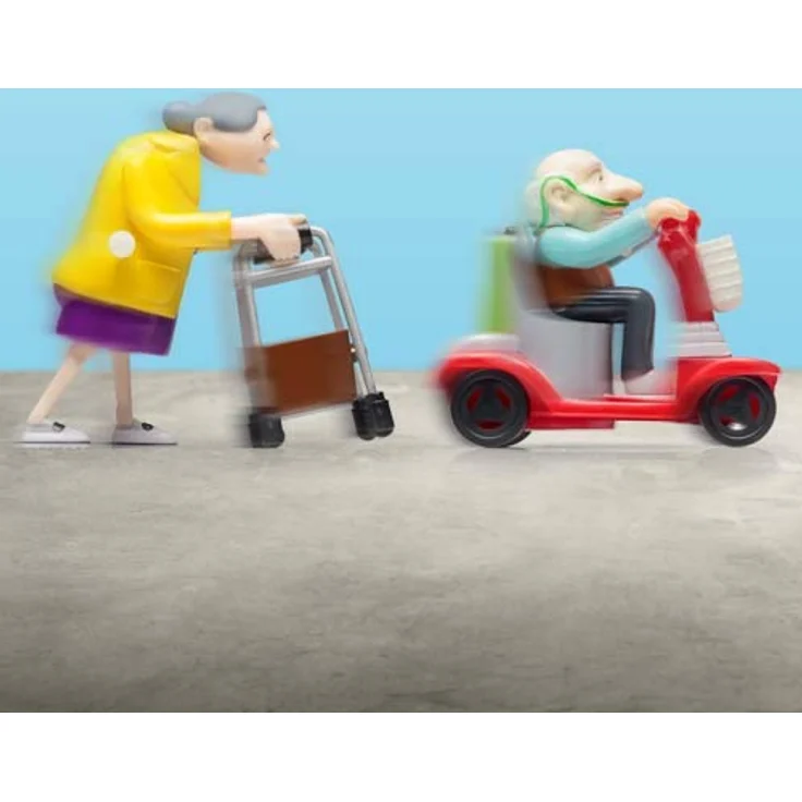 Merkloos Racing Granny & Speeding Grandad, aufziehbare Seniorenfiguren mit Gehwagen und Scooter, detaillierte Ausführung – Bild 2