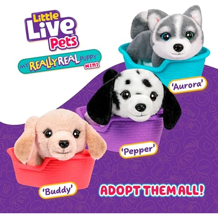 LITTLE LIVE PETS My Really Real Puppy Mini – Aurora der Husky, interaktiver Puppy mit 20+ Geräuschen und Reaktionen, inklusive Präsentationskorb, 11 cm groß – Bild 6