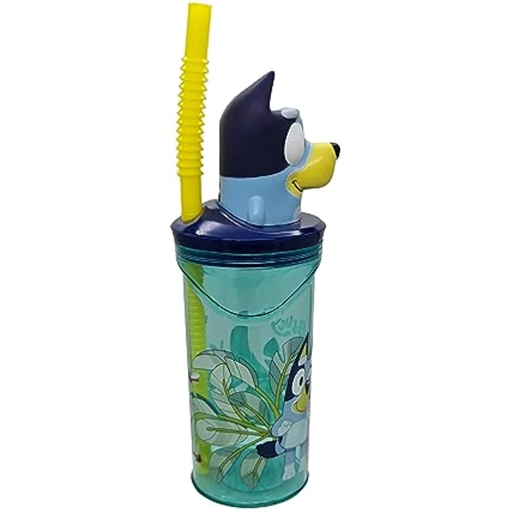 Stor Bluey Wiederverwendbarer Kinderbecher, 360 ml mit Strohhalm und Deckel, Himmelblau, BPA-frei, mit 3D-Figur – Bild 2