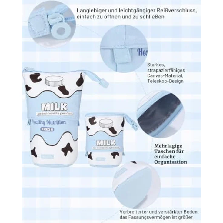 Xespis Teleskopisches Federmäppchen mit Reißverschluss, Blau Milch, geräumiges 2-in-1 Design, ideal für Schule und Freizeit – Bild 3