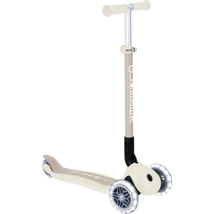 Globber PRIMO FOLDABLE LIGHTS ECO, Dreiradscooter mit Leuchtrollen, kokusweiß, höhenverstellbar und klappbar