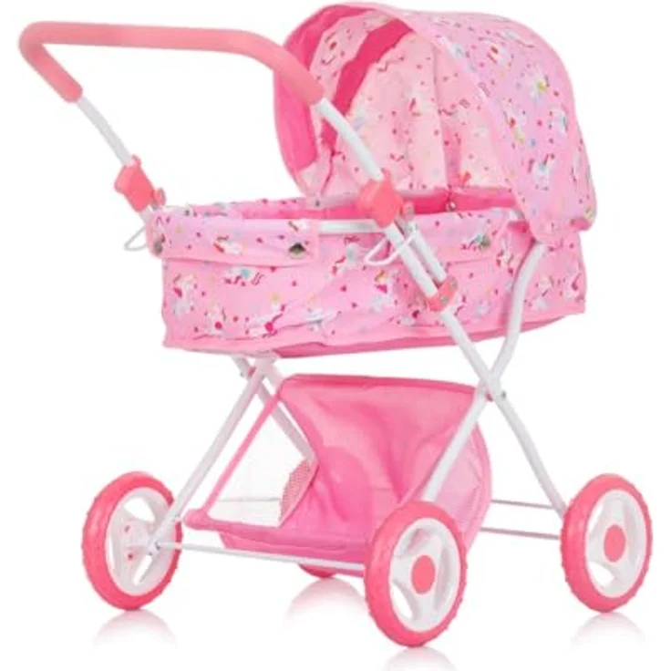Chipolino Puppenwagen Dora, klappbar mit Softtragetasche, verstellbarem Sonnendach, Aufbewahrungskorb, Farbe: rosa – Bild 4