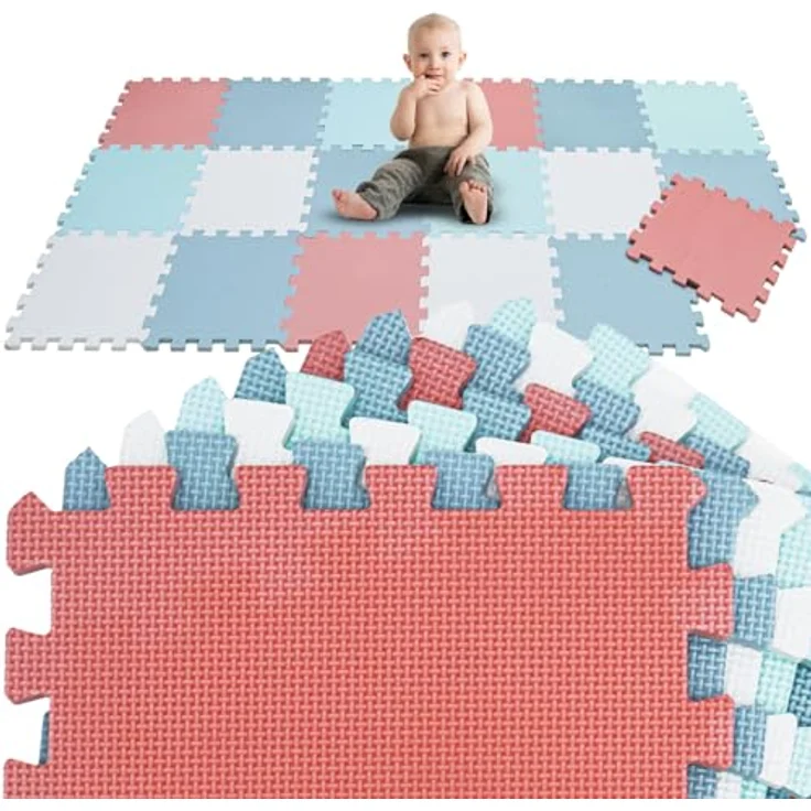 LittleTom Spielmatte Baby Puzzlematte Pastellfarben, 18-teilig 180x90 cm, rutschfest, BPA-frei, pflegeleicht, erweiterbares Puzzlesystem – Bild 1