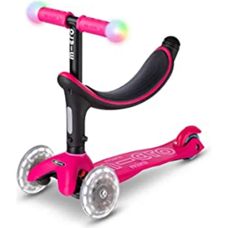 Micro Mobility micro mini2grow Deluxe Magic 4 in 1 mit LED Rollen, Schubstange, Laufrad Scooter, ab 12 Monaten, Rose – Bild 3