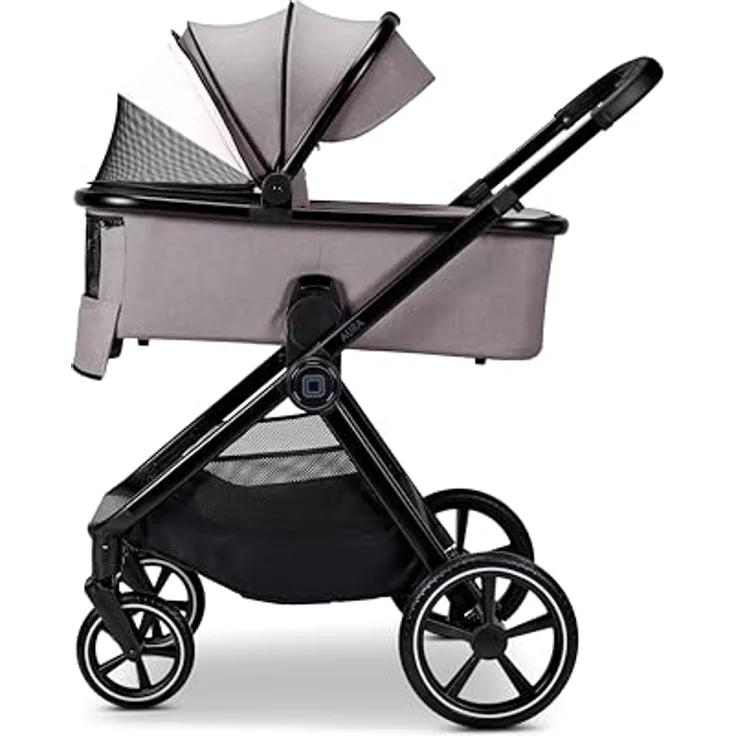 MOON Kombikinderwagen Aura stone/melange, 2 in 1 Kinderwagen mit höhenverstellbarer Babywanne, 180° Schlafposition, inkl. Wickeltasche und Regenverdeck – Bild 3